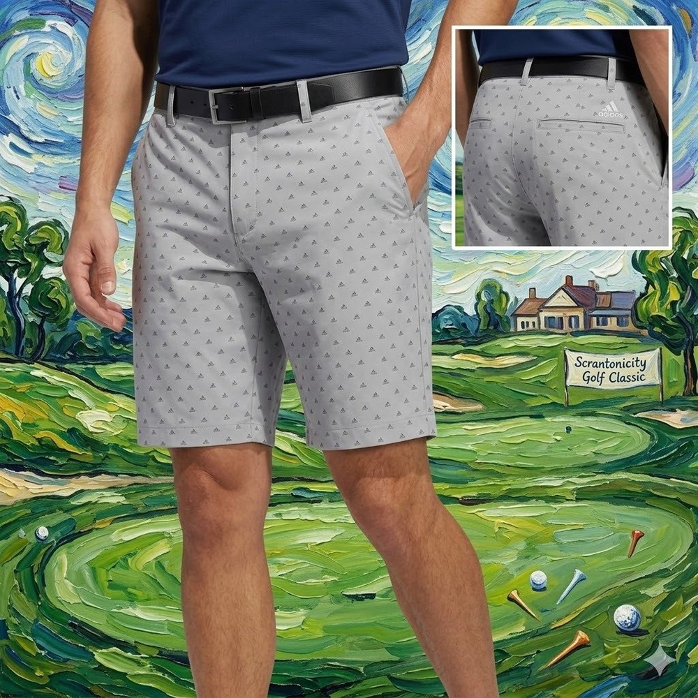 Adidas Mens Grey All Over‎ Logo Print Golf Shorts FJ9870 Size 30 Excellent